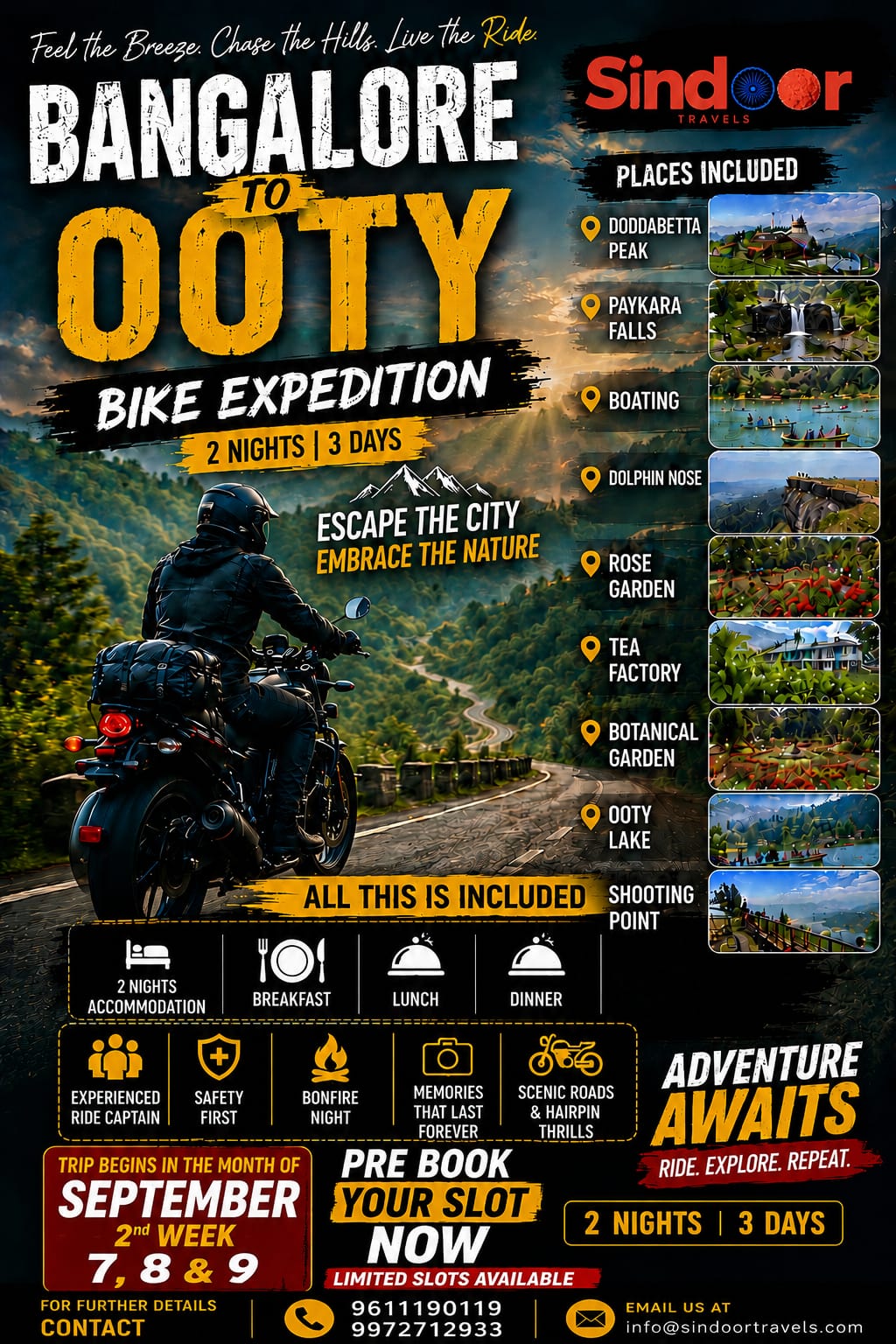 Bangalore to Ooty Bike Expedition 2 Nights 3 Days